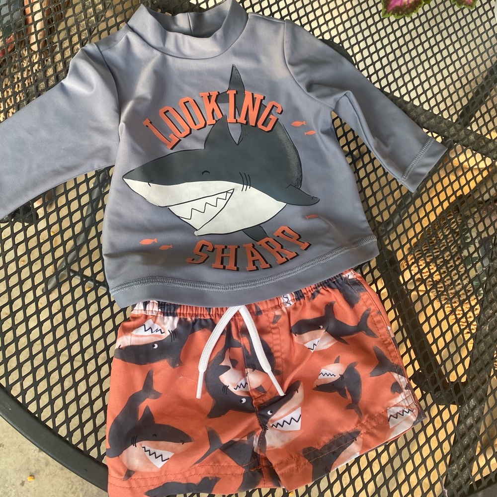 Swim trunks and matching shirt. 3 month. With tags never been worn.